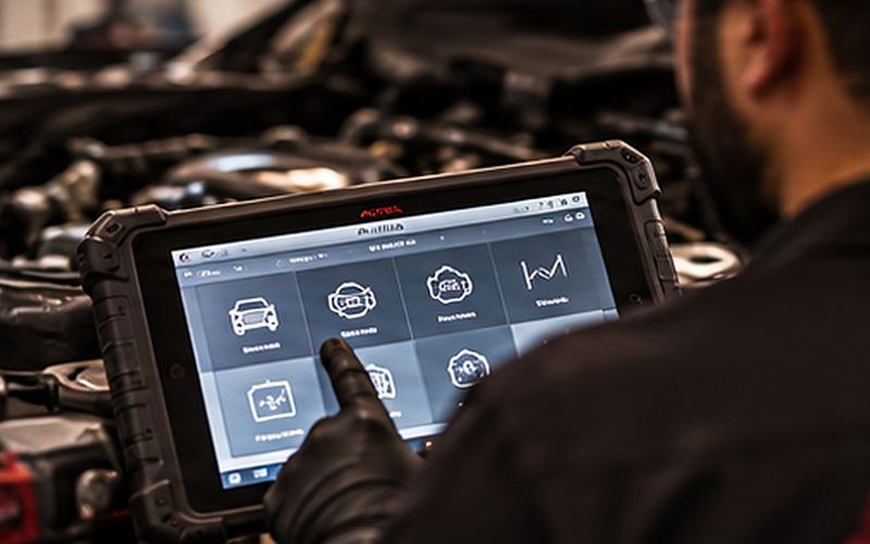 Diagnostic scan tool in use during an engine check