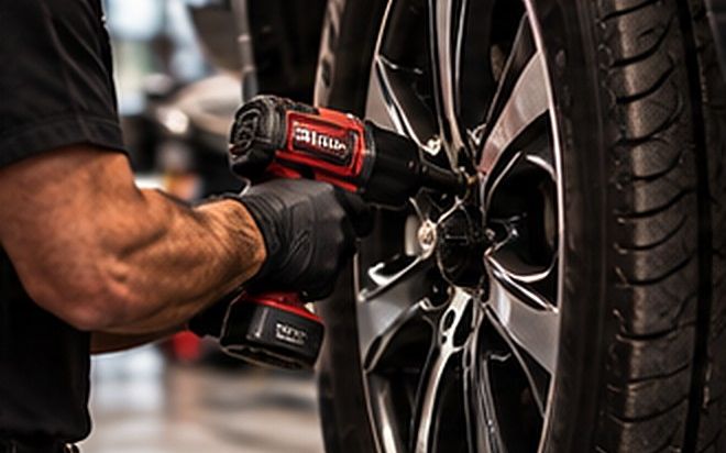 Wheel being fastened with an impact wrench