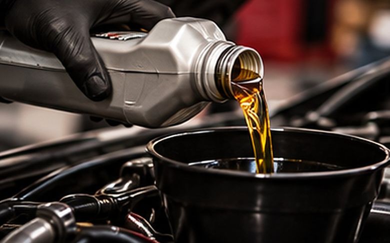 Fresh oil being poured into an engine