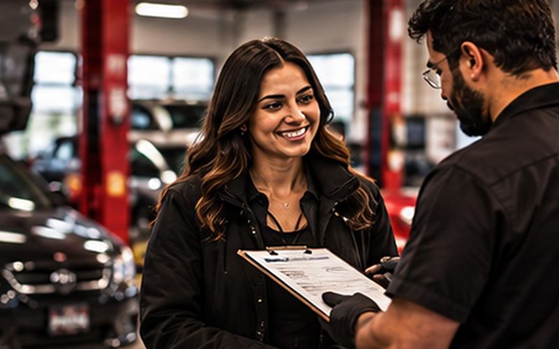 Technician going over a service estimate with a customer